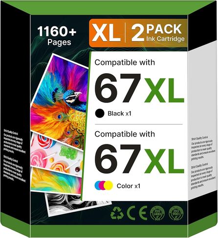 استبدال خرطوشة الحبر 67XL لـ 67 خرطوشة حبر سوداء/ملونة حزمة التحرير والسرد 67XL لـ Envy 6055 6055e 6052 6455e 6452 6458 DeskJet 2855e 2827e 2755e 2700 2755 4152 4155e 2-Pack in Kuwait