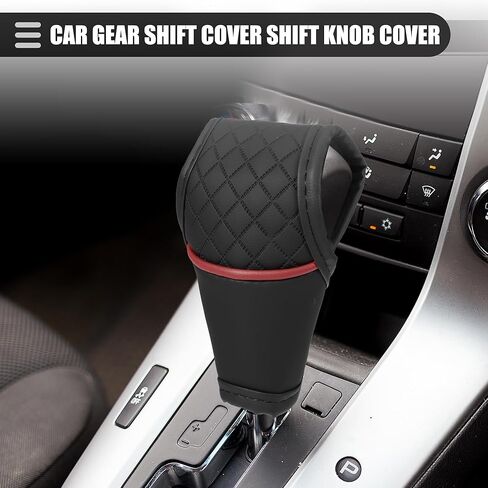 Motoforti Universal Car Gear Shift Cover Shift Knob Cover Gear Stick غطاء ناقل الحركة التلقائي، عصري، جلد صناعي، أسود وأحمر in Saudi Arabia