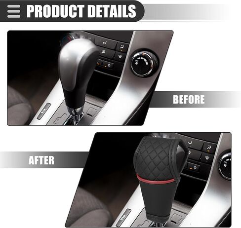 Motoforti Universal Car Gear Shift Cover Shift Knob Cover Gear Stick غطاء ناقل الحركة التلقائي، عصري، جلد صناعي، أسود وأحمر in Saudi Arabia
