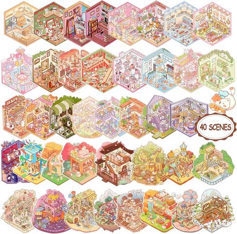 40 مجموعة من الملصقات ثلاثية الأبعاد DIY، علاج بالملصقات للبالغين، ملصقات منزلية ثلاثية الأبعاد للأطفال البالغين، اصنع ملصقات المنزل الخاصة بك للهدايا، وتخفيف التوتر، وتمرير الوقت، ومنزل عيد الميلاد in Kuwait