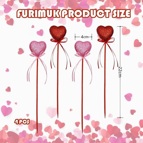 Valentine's Day Glitter Heart Foam Picks Puffy Sparkly Heart on Sticks Valentines Day Floral Picks for Table Centerpiece Decoration Vase Wedding Crafts Stems Arrangement (4, Pink Red) in Saudi Arabia