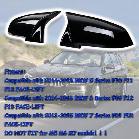 أغطية أغطية المرآة متوافقة مع BMW F10 F11 F18 5-Series LCI 2014-2018، غطاء غطاء مرآة جانبي خلفي للاستبدال المباشر (أسود لامع) in Saudi Arabia