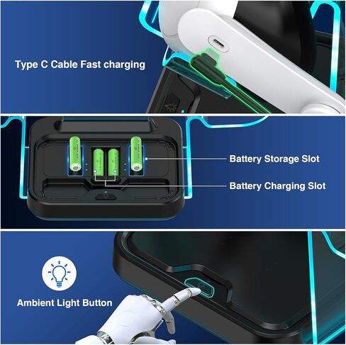 Fast VR Charging Dock for Meta Oculus Quest 3: LED Quest Charger Station for Oculus 3 Aceesories - Controller Charger with 2 Rechargeable Batteries/45W USB-C Charger Adapter in Kuwait