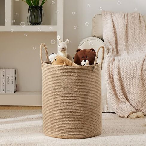 Woven Rope Laundry Hamper, 58L Tall Luandry Basket, Baby Nursery Hamper for Blanket Storage, Clothes Hamper for Laundry in Bedroom-Large-Pink in Saudi Arabia