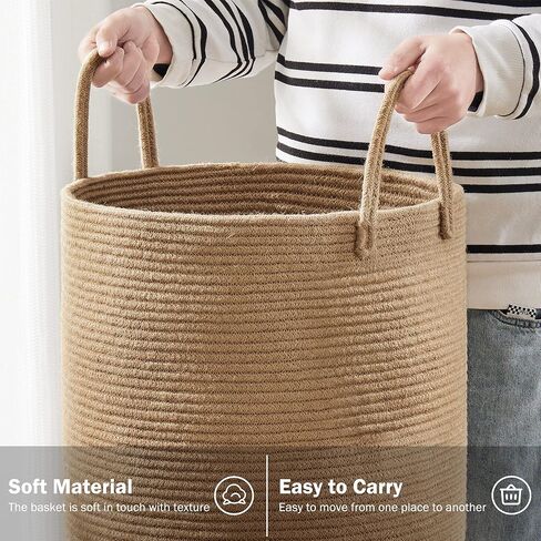 Woven Rope Laundry Hamper, 58L Tall Luandry Basket, Baby Nursery Hamper for Blanket Storage, Clothes Hamper for Laundry in Bedroom-Large-Pink in Saudi Arabia