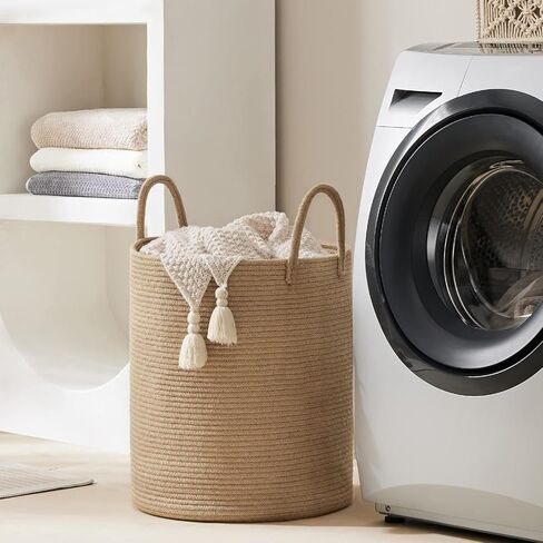 Woven Rope Laundry Hamper, 58L Tall Luandry Basket, Baby Nursery Hamper for Blanket Storage, Clothes Hamper for Laundry in Bedroom-Large-Pink in Saudi Arabia