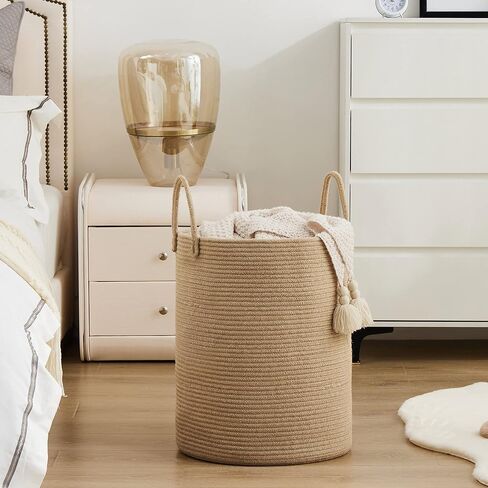 Woven Rope Laundry Hamper, 58L Tall Luandry Basket, Baby Nursery Hamper for Blanket Storage, Clothes Hamper for Laundry in Bedroom-Large-Pink in Saudi Arabia
