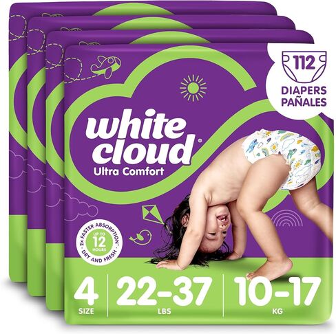 White Cloud Ultra Comfort Diapers, Size 7, 41+lbs, 4 Packs of 20 = 80 Diapers in Kuwait