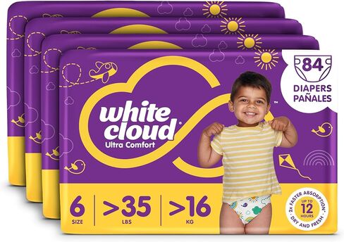 White Cloud Ultra Comfort Diapers, Size 7, 41+lbs, 4 Packs of 20 = 80 Diapers in Saudi Arabia