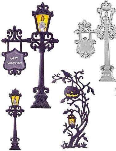 Metal Halloween Die Cuts Road Lamp Pumpkin Tree Cutting Dies Embossing Stencil Template for Card Making Scrapbooking Paper Craft Album Stamps DIY Halloween Décor Christmas Pumpkin Dies for Card Making in Saudi Arabia