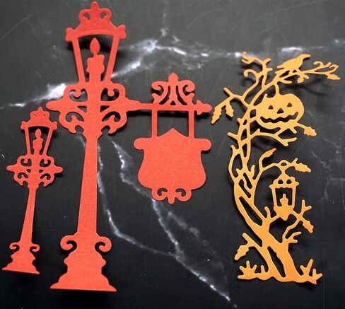 Metal Halloween Die Cuts Road Lamp Pumpkin Tree Cutting Dies Embossing Stencil Template for Card Making Scrapbooking Paper Craft Album Stamps DIY Halloween Décor Christmas Pumpkin Dies for Card Making in Saudi Arabia