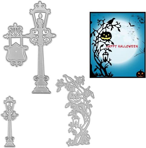 Metal Halloween Die Cuts Road Lamp Pumpkin Tree Cutting Dies Embossing Stencil Template for Card Making Scrapbooking Paper Craft Album Stamps DIY Halloween Décor Christmas Pumpkin Dies for Card Making in Saudi Arabia