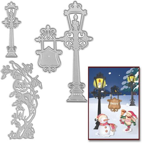 Metal Halloween Die Cuts Road Lamp Pumpkin Tree Cutting Dies Embossing Stencil Template for Card Making Scrapbooking Paper Craft Album Stamps DIY Halloween Décor Christmas Pumpkin Dies for Card Making in Saudi Arabia