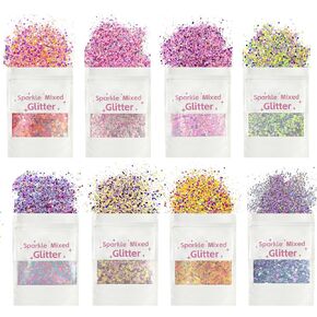 Chunky Glitter for Crafts,Set of 8 * 20g,Assorted Multi-Colors Craft Glitter,Bulk Chunky Glitter for DIY Crafts,Resin,Hair Nail Art, Tumblers/Slime,Jewelry Making,Decorations (White) in Saudi Arabia