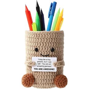 Positive Crochet Duck Pen Holder, Handmade Emotional Support Ducks Crochet Pen Makeup Brushes Holder with Positive Card Desktop Decor-16-positive duck in Saudi Arabia