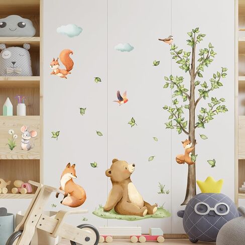 Tanlaby Jungle Animals Large Tree Wall Stickers Cartoon Animal Monkey Deer Wall Decals Peel and Stick Art Decor for Baby Nursery Kids Bedroom Playroom Toddler Room (H: 54 in) in Saudi Arabia