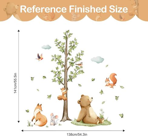 Tanlaby Jungle Animals Large Tree Wall Stickers Cartoon Animal Monkey Deer Wall Decals Peel and Stick Art Decor for Baby Nursery Kids Bedroom Playroom Toddler Room (H: 54 in) in Saudi Arabia