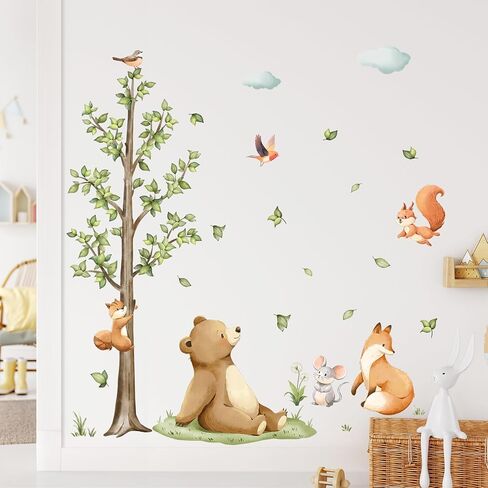 Tanlaby Jungle Animals Large Tree Wall Stickers Cartoon Animal Monkey Deer Wall Decals Peel and Stick Art Decor for Baby Nursery Kids Bedroom Playroom Toddler Room (H: 54 in) in Saudi Arabia