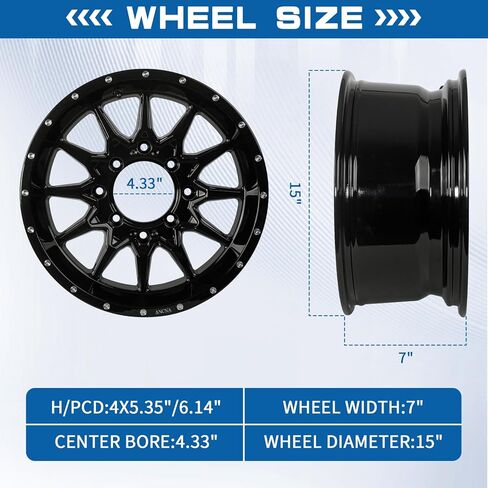 15in ATV/UTV Wheel Rim 15x7 4x136/156 +10 mm Offset Premium Aluminum Alloy Rim with Black Spokes, Center Bore-110.18mm Wheel Load Raiting - 1200 LBS in Saudi Arabia