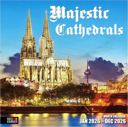 تقويم حائط RED EMBER Majestic Cathedrals 2026 لمدة 12 شهرًا | 12 بوصة × 24 بوصة مفتوح | ورق سميك وقوي | هدية العيد | تقويم السفر الديني المسيحي 2026 in Saudi Arabia