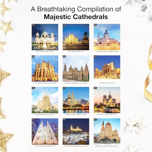 تقويم حائط RED EMBER Majestic Cathedrals 2026 لمدة 12 شهرًا | 12 بوصة × 24 بوصة مفتوح | ورق سميك وقوي | هدية العيد | تقويم السفر الديني المسيحي 2026 in Saudi Arabia