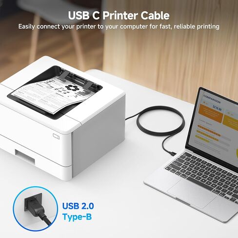 Cable Matters USB C Printer Cable 9.8 ft (USB C to USB B Cable, USB B to USB C Cable) Compatible with Printer, MIDI Controller, MIDI Keyboard and More in Black - 9.8 Feet in Saudi Arabia