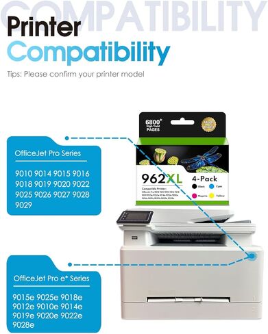 962XL خراطيش الحبر كومبو حزمة استبدال لخراطيش الحبر HP 962 962 XL اللون الأسود لخراطيش الحبر OfficeJet Pro 9015 9010 9010e 9012e 9014e 9015e 9018e 9020e 9022e 9025e 9028e الطابعة (4-حزمة، بك/ج/م/ص) in Saudi Arabia