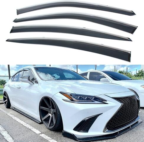 VIP Smoke Tinted Chrome Trim Clip-on Window Visor Rain Guard Deflector Replacement Compatible for 2019-2024 Lexus ES250 ES300h ES350 in Saudi Arabia