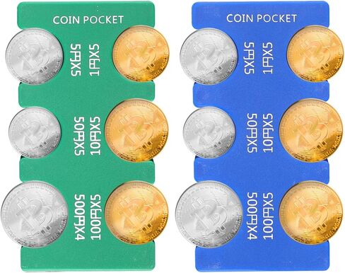 2pcs Japanese Coin Holders, Yen Organizer Hard Case with 6 Slots Rectangle Coin Dispenser Plastic Coin Sorter Collection Purse Wallet for Car Coin Container Storage Change Pouch(Blue and Green) in Saudi Arabia
