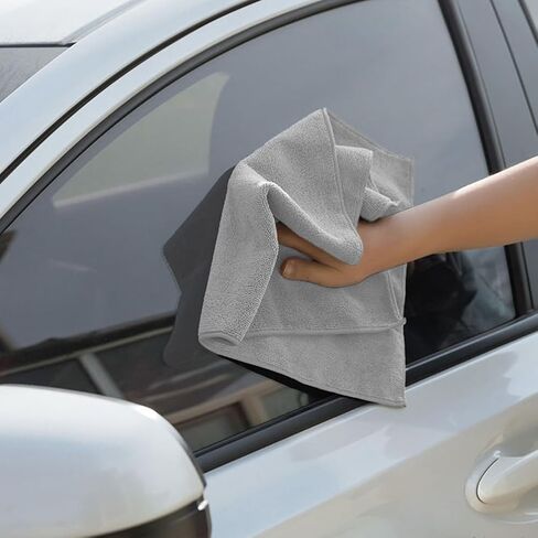 10PCS Grey Microfiber Cleaning Cloth, 9.85"x9.85": Ultra - Absorbent, Ideal for Car Wash and Home Cleaning in Saudi Arabia