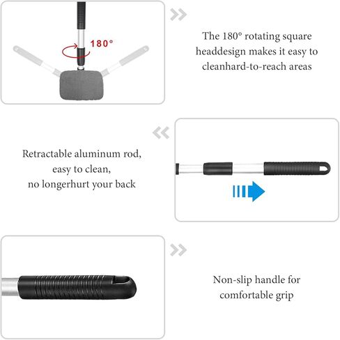 Car Windshield Cleaner Tool, Detachable Car Window Cleaner with Aluminum Extendable Handle & 2 Reusable Cloth Pads, Washable Vehicle Windshield Cleaning Wand for Exterior (Gray) in Saudi Arabia