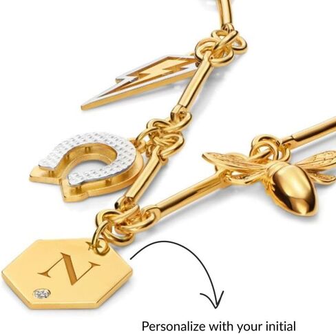 Theo Grace - Be Lucky Charm Bracelet – Sterling Silver & 18K Gold Vermeil – Heart Arrow, Bee, Horseshoe, Lightning Bolt, Personalized Initial with CZ in Saudi Arabia