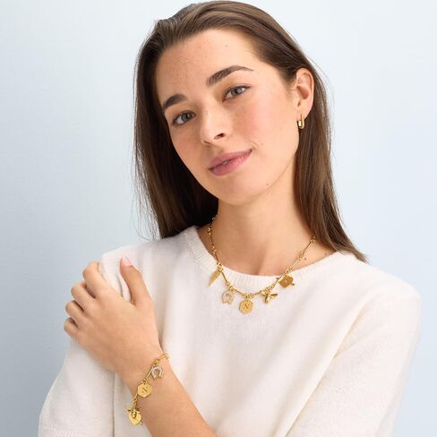 Theo Grace - Be Lucky Charm Bracelet – Sterling Silver & 18K Gold Vermeil – Heart Arrow, Bee, Horseshoe, Lightning Bolt, Personalized Initial with CZ in Saudi Arabia