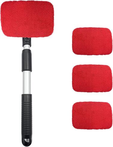 Car Windshield Cleaner Tool, Detachable Car Window Cleaner with Aluminum Extendable Handle & 2 Reusable Cloth Pads, Washable Vehicle Windshield Cleaning Wand for Exterior (Gray) in Saudi Arabia
