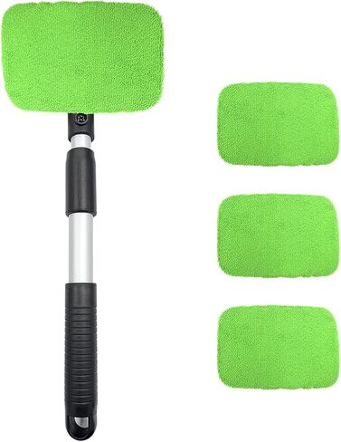 Car Windshield Cleaner Tool, Detachable Car Window Cleaner with Aluminum Extendable Handle & 2 Reusable Cloth Pads, Washable Vehicle Windshield Cleaning Wand for Exterior (Gray) in Saudi Arabia