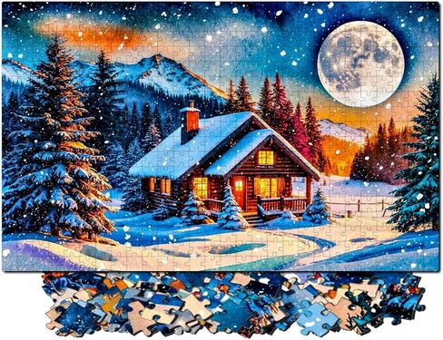 ألغاز الصور المقطوعة للبالغين 500 قطعة - فن ملون ومفصل رقميًا - حروف على الظهر - Rompecabezas para Adultos - هدايا فريدة للأزواج والمراهقين (كابينة الشتاء) in Kuwait