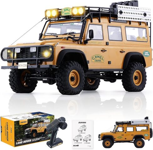 EAZYRC FMS FCX10 1/10 RC Crawler Land Rover Camel Trophy Edition، شاحنة مرخصة رسميًا 4WD لجميع التضاريس على الطرق الوعرة RC للبالغين، سيارة RC ذات مقياس عالي التفاصيل مع تروس معدنية، صدمات مطورة (مدافع) in Kuwait
