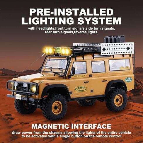 EAZYRC FMS FCX10 1/10 RC Crawler Land Rover Camel Trophy Edition، شاحنة مرخصة رسميًا 4WD لجميع التضاريس على الطرق الوعرة RC للبالغين، سيارة RC ذات مقياس عالي التفاصيل مع تروس معدنية، صدمات مطورة (مدافع) in Kuwait