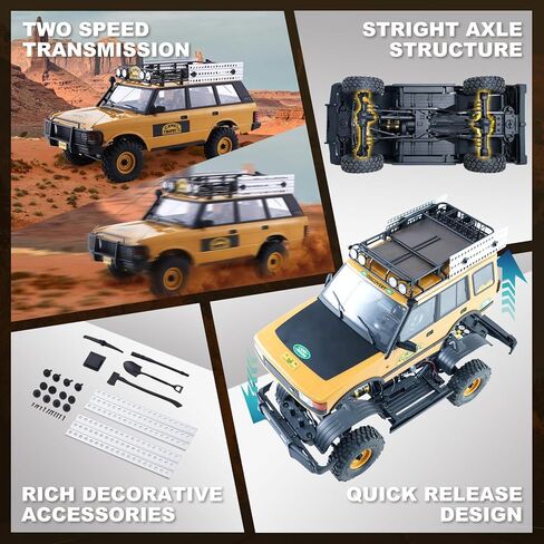 EAZYRC FMS FCX10 1/10 RC Crawler Land Rover Camel Trophy Edition، شاحنة مرخصة رسميًا 4WD لجميع التضاريس على الطرق الوعرة RC للبالغين، سيارة RC ذات مقياس عالي التفاصيل مع تروس معدنية، صدمات مطورة (مدافع) in Kuwait