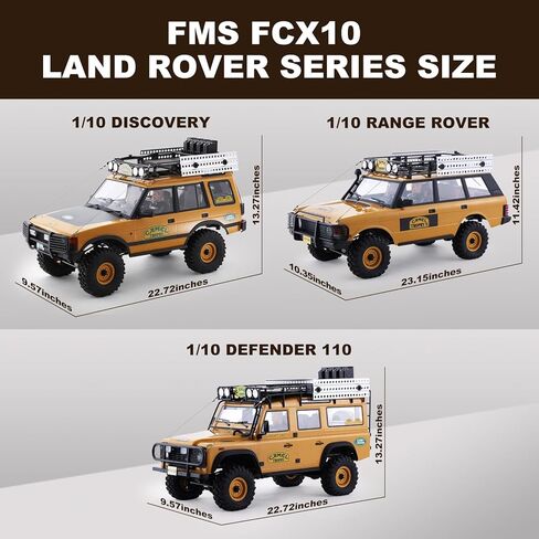 EAZYRC FMS FCX10 1/10 RC Crawler Land Rover Camel Trophy Edition، شاحنة مرخصة رسميًا 4WD لجميع التضاريس على الطرق الوعرة RC للبالغين، سيارة RC ذات مقياس عالي التفاصيل مع تروس معدنية، صدمات مطورة (مدافع) in Kuwait