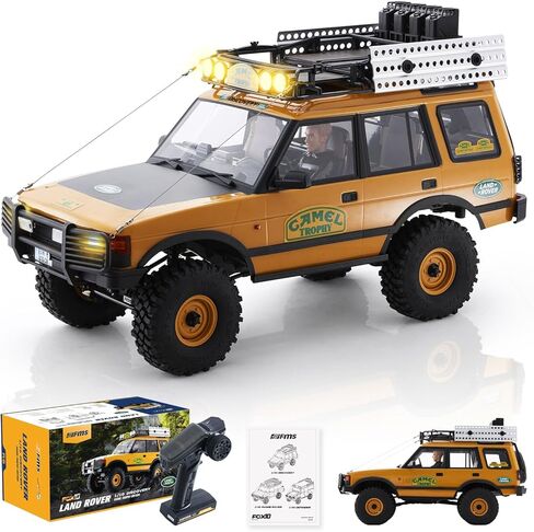 EAZYRC FMS FCX10 1/10 RC Crawler Land Rover Camel Trophy Edition، شاحنة مرخصة رسميًا 4WD لجميع التضاريس على الطرق الوعرة RC للبالغين، سيارة RC ذات مقياس عالي التفاصيل مع تروس معدنية، صدمات مطورة (مدافع) in Kuwait