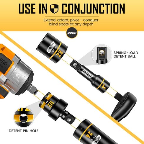 BOEN 1/2" Drive Impact Socket Set, 36-Piece Metric (10-24mm) Deep & Standard Socket with Paint-Filled Markings, Includes Extensions, Adapter & Universal Joint in Saudi Arabia