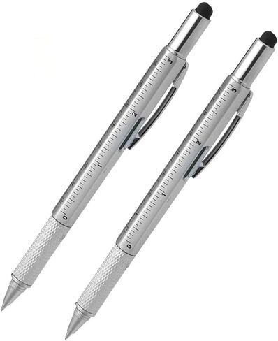 Stylus Pen, 7-in-1 Multi-Tool Pen [Touchscreen Stylus, Ballpoint Pen, Ruler, Level, Phillips Screwdriver and Flathead] (2 Pack Silver) in Saudi Arabia
