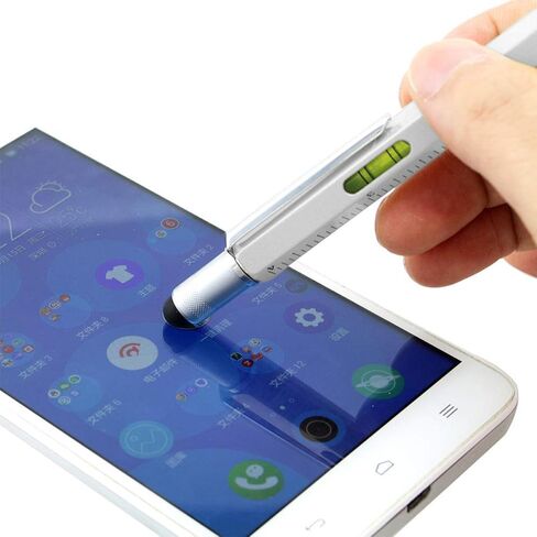 Stylus Pen, 7-in-1 Multi-Tool Pen [Touchscreen Stylus, Ballpoint Pen, Ruler, Level, Phillips Screwdriver and Flathead] (2 Pack Silver) in Saudi Arabia