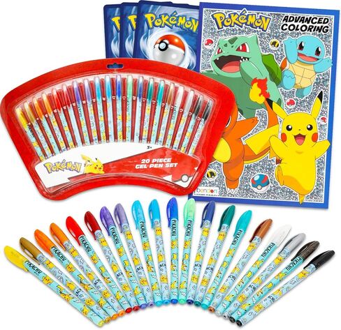 Pokemon Gel Pen Set for Kids - Bundle with 20 Colorful Gel Pens, Plus Coloring Book, More | Pokemon Party Favors and Activity Set for Kids in Saudi Arabia