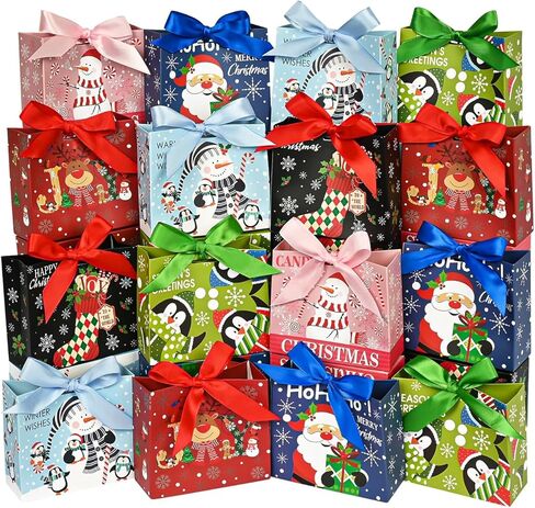 Nimbbex 24 حزمة من أكياس هدايا عيد الميلاد الصغيرة السائبة، 4.5 × 4 × 1.8 بوصة أكياس هدايا عيد الميلاد الصغيرة مع شريط، أكياس هدايا صغيرة للعطلات، شجرة عيد الميلاد، مستلزمات الحفلات in Kuwait