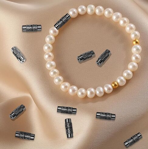 60Pcs Brass Screw Twist Clasps, Barrel Clasp Cord End Caps for DIY Bracelet and Necklace, Brass Barrel Tube Fastener for Craft Supplies/Waist Beads(Black) in Saudi Arabia