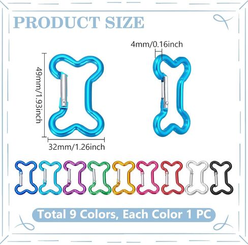 UNICRAFTALE 9Pcs Cute Dog Bone Carabiner 9 Colors Keychain Clip Bone Shaped Buckles Small Carabiners Key Clips Metal Key Chain Charms for Keychains Backpacks Outdoor Activities 49mm Long in Saudi Arabia