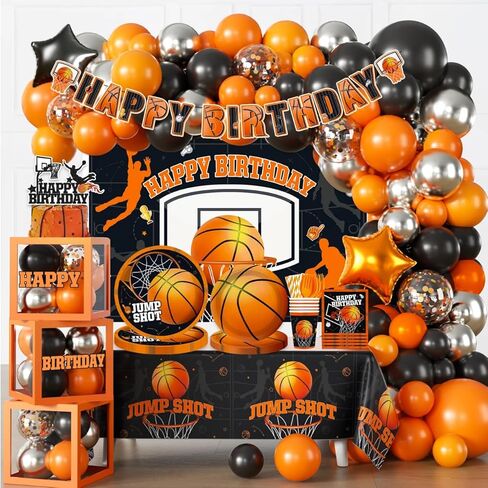 241pcs Basketball Party Decorations, All-in-one Party Set with 20 Serves Disposable Plates, Banner, 2 Tablecloths, Backdrop for Basketball Birthday Party Decorations in Saudi Arabia