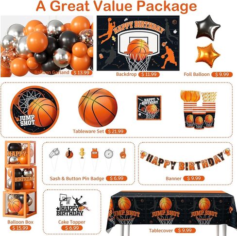 241pcs Basketball Party Decorations, All-in-one Party Set with 20 Serves Disposable Plates, Banner, 2 Tablecloths, Backdrop for Basketball Birthday Party Decorations in Saudi Arabia